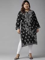 Thumbnail for ADA Women Plus Size Black Floral Embroidered Chikankari Kurta - Distacart