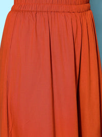 Thumbnail for All About You Brick Red Printed Dipped Hem Veere Di Wedding A-Line Kurta with Palazzos - Distacart