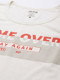 Thumbnail for Alcis Men Off White Typography Printed Slim Fit Gym T-shirt - Distacart