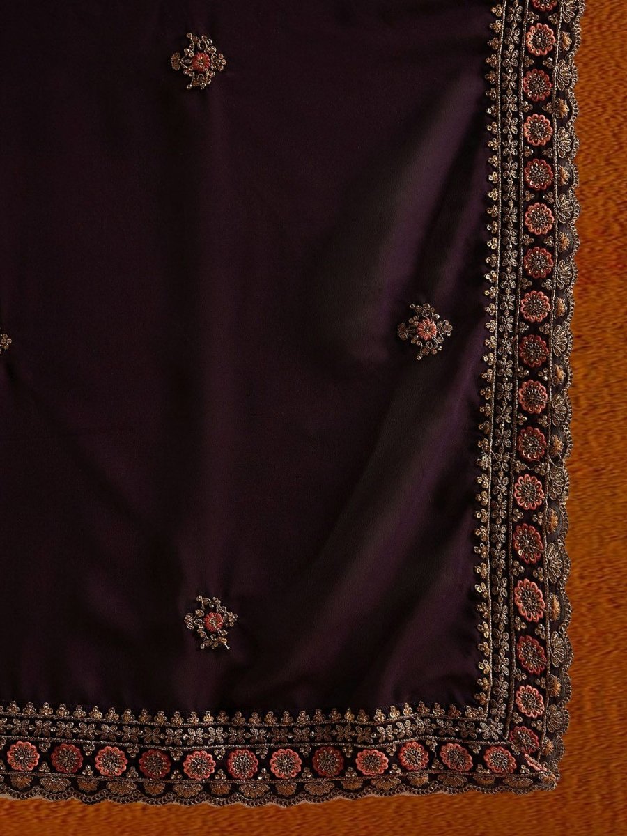 Anouk Violet Embroidered Anarkali Beads And Stones Kurta with Trousers & Dupatta
