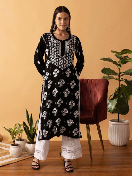 ADA Floral Printed Lucknowi Chikankari Kurta - Distacart