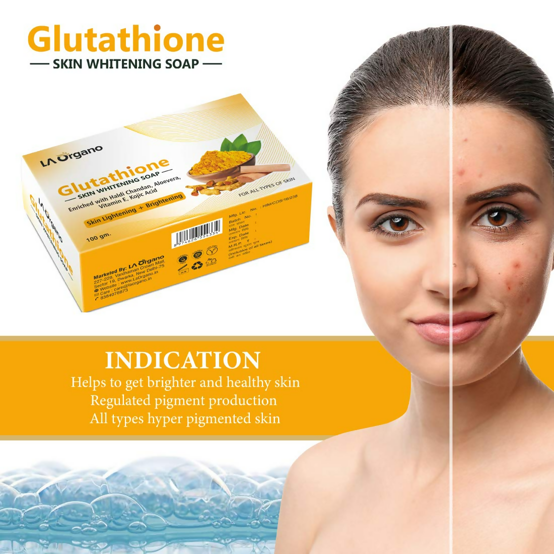 LA Organo Glutathione Haldi Chandan Skin Lightening & Brightening Soap - Distacart