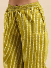 Thumbnail for Anouk Women Lime Green Pure Cotton Printed Gotta Patti Kurta with Palazzos & Dupatta - Distacart