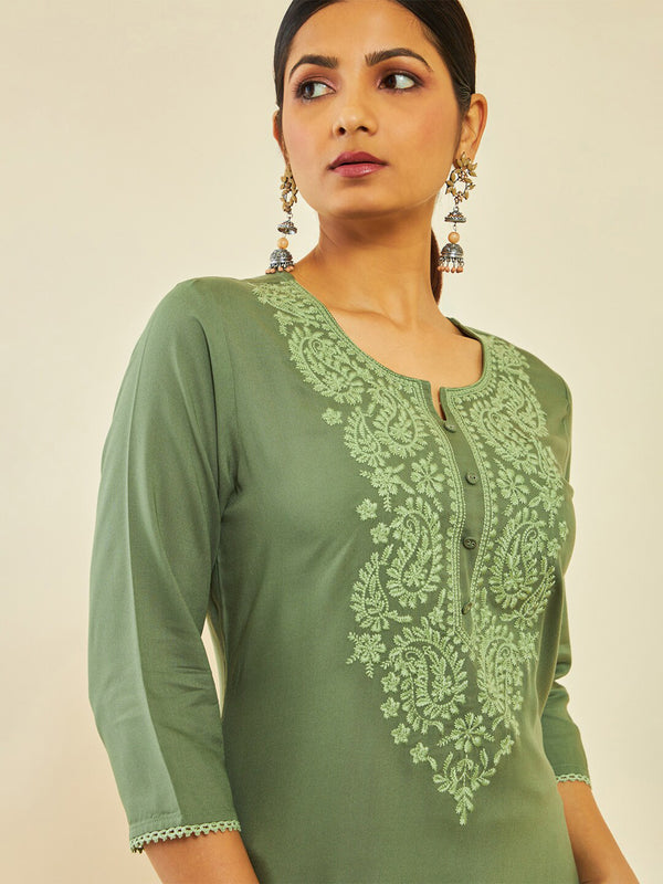 Soch Paisley Yoke Design Thread Work Straight Kurta - Distacart