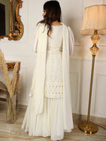 Thumbnail for Kalini Striped Sweetheart Neck Sequined Tie-Up Straight Kurta with Sharara & Dupatta - Distacart