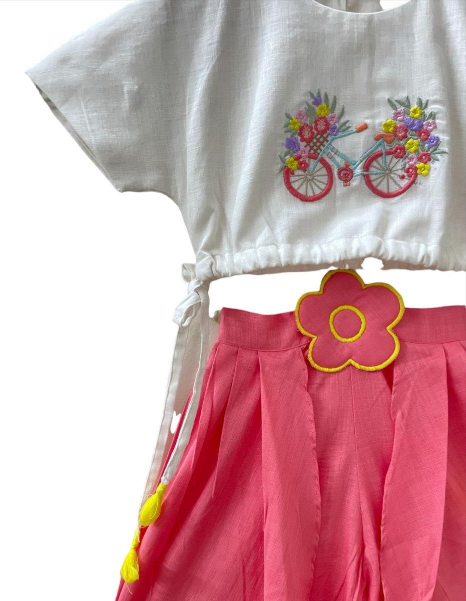 ArthLife Pink White Cycle Embroidered Co-Ord Set - Distacart