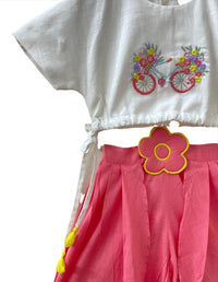 Thumbnail for ArthLife Pink White Cycle Embroidered Co-Ord Set - Distacart