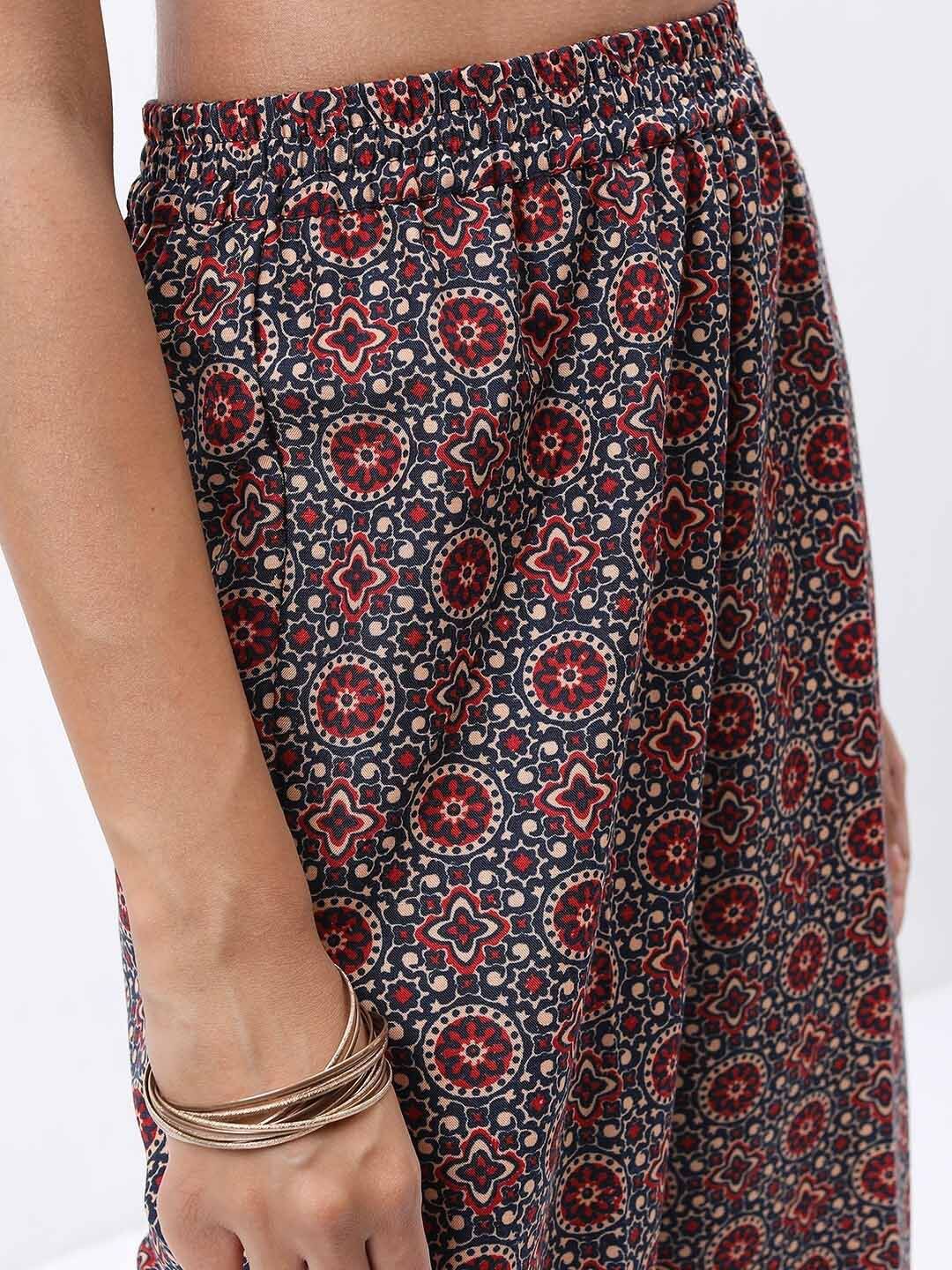 Vishudh Red & Blue Floral Printed Angrakha Kurta With Palazzos & Dupatta - Distacart