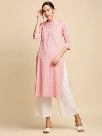 Thumbnail for Anubhutee Peach-Coloured & White Khari Printed Straight Kurta - Distacart