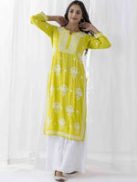 Thumbnail for HOUSE OF KARI Floral Chikankari Embroidered Cotton Straight Kurta - Distacart