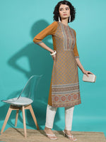 Thumbnail for Vishudh Rust Ethnic Motifs Printed Straight Kurta - Distacart