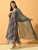 Thumbnail for Myshka Women's Grey Festive Flared Anarkali Kurta With Dupatta sets - Distacart