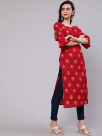 Thumbnail for Aks Ethnic Motifs Printed Square Neck Puff Sleeves Cotton Kurta - Distacart