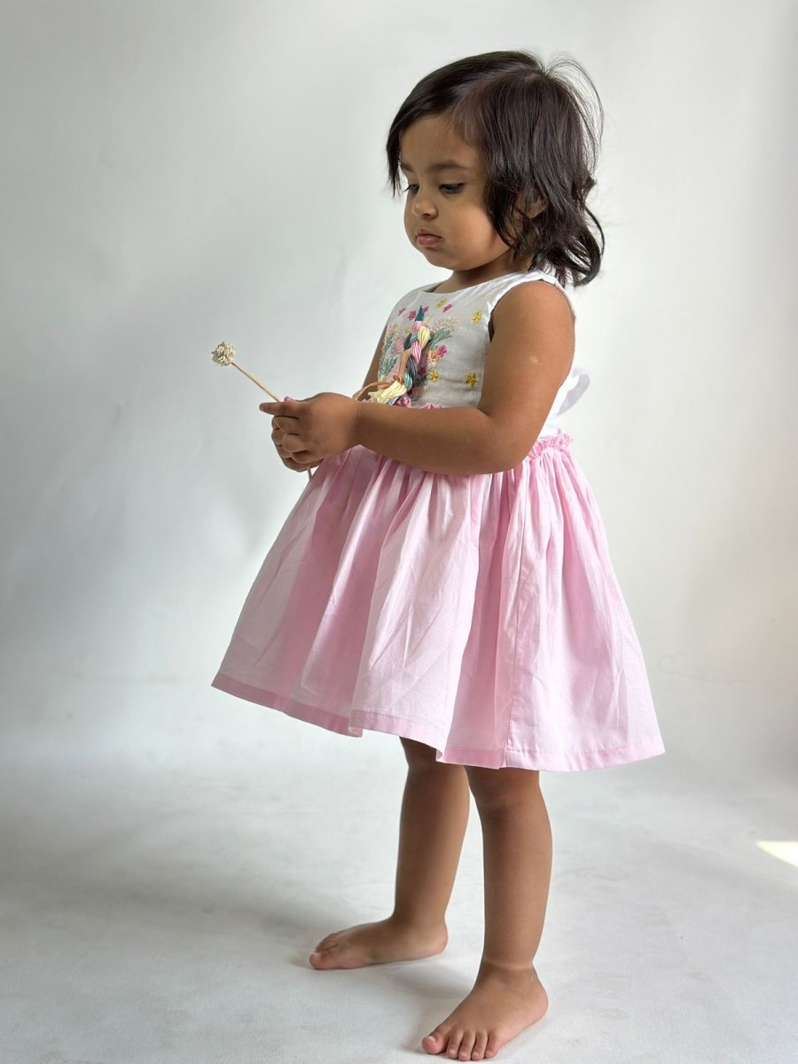 ArthLife White And Pink Unicorn Embroidered Dress - Distacart