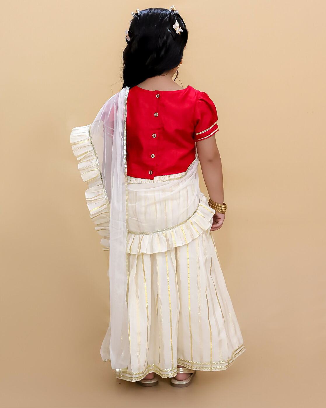 Lil Drama Festive Girls Stylish Off White Lehenga with Red Choli and Dupatta Set - Distacart