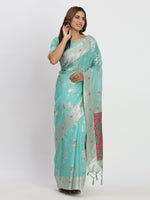 Thumbnail for Astita Linen Cotton Sea Green Saree