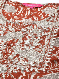 Thumbnail for Anubhutee Rust Red Embroidered Pure Cotton Kurta with Trousers & Dupatta - Distacart