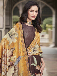 Thumbnail for Aastha Fashion Women's Brown Velvet Floral Digital Printed Kurta with Trouser & Dupatta - Distacart