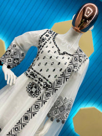 Thumbnail for Preksha Creation Trending Designer Rajwadi Silk Top Embroidery Real Mirror Work With Dupatta And Dhoti - White