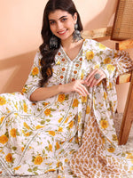 Thumbnail for Ode by House of Pataudi Thread Work Pure Cotton Anarkali Kurta with Trousers & Dupatta - Distacart