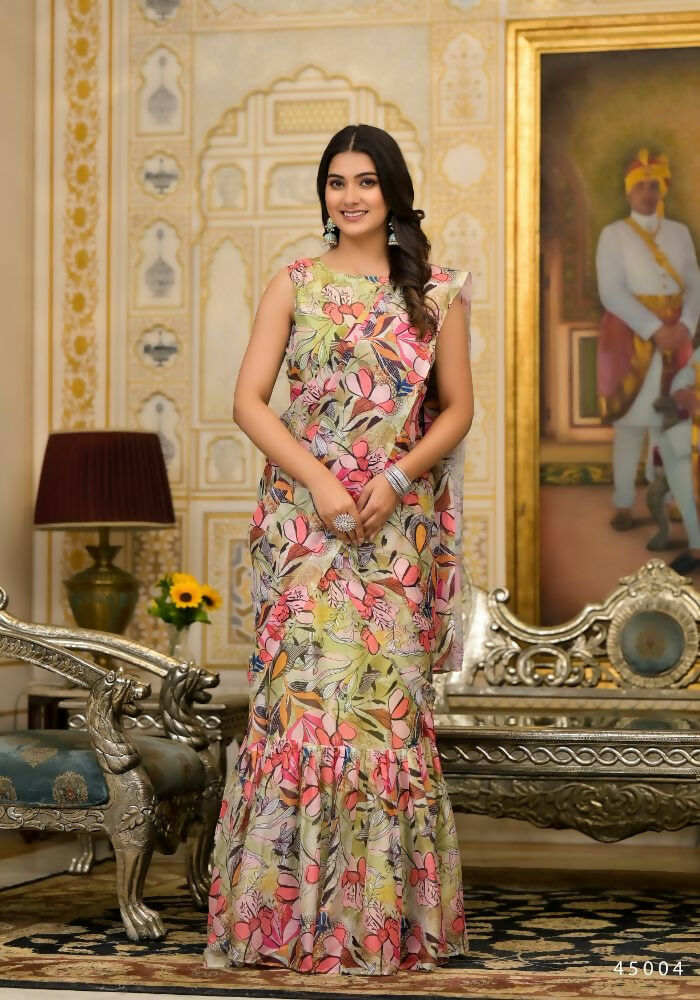 Partywear Designer Parrot Slime Georgette Fancy Saree - Anbazaar