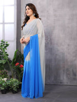 Thumbnail for Partywear Designer White & Sky blue Georgette Fancy Saree - Satrangi - Distacart