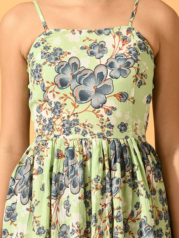 Myshka Women's Lime Green Fit and Flare Party Dress - Distacart