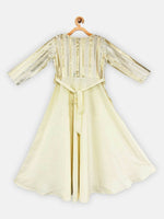 Thumbnail for Ahalyaa Cream Crepe Gold Foil Printed Kids Kurta with Jacket For Girls - Distacart