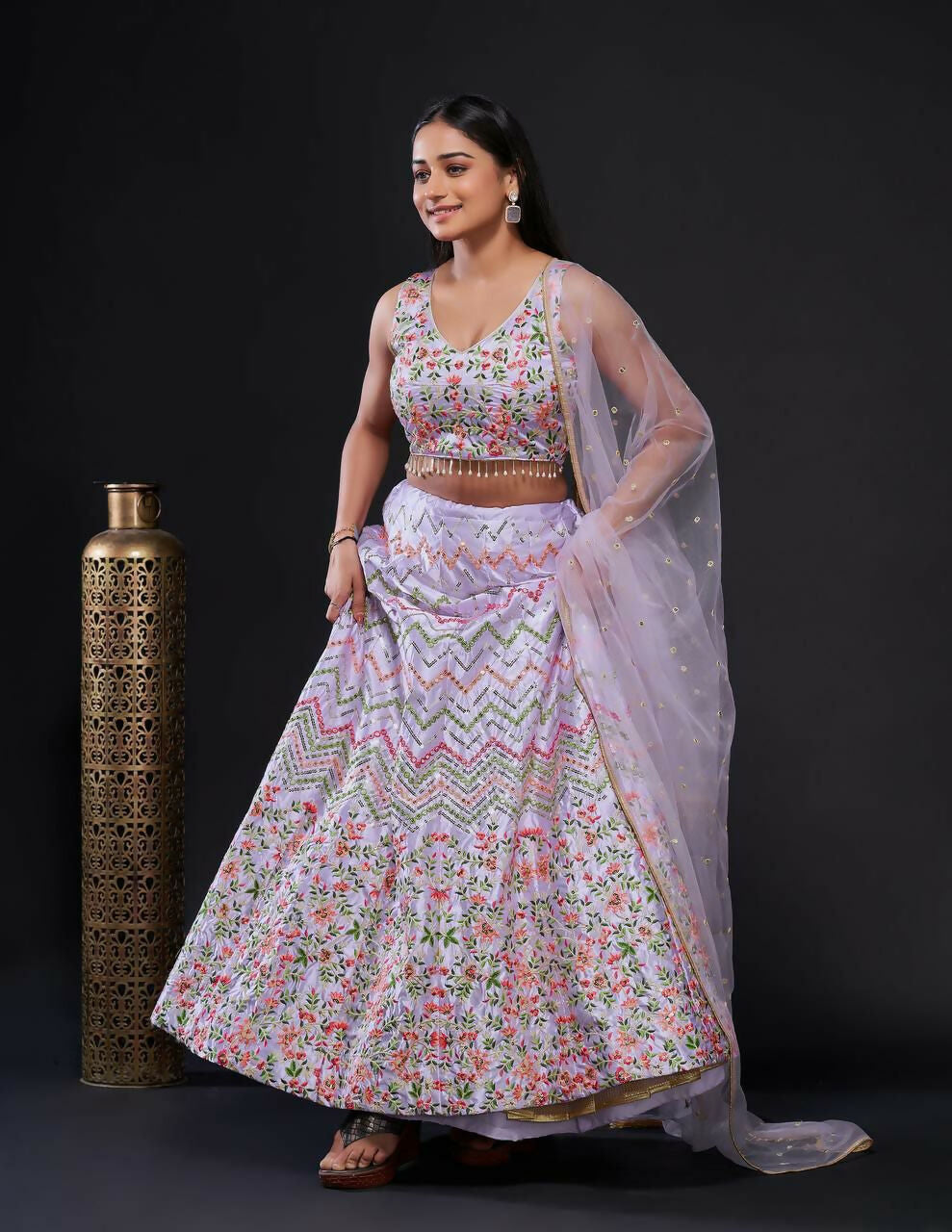 Jyoti Fashion Women's Light Purple Heavy Satin Silk Sequins with Thread Embroidered Designer Lehenga Choli Set