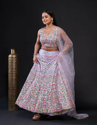 Thumbnail for Jyoti Fashion Women's Light Purple Heavy Satin Silk Sequins with Thread Embroidered Designer Lehenga Choli Set