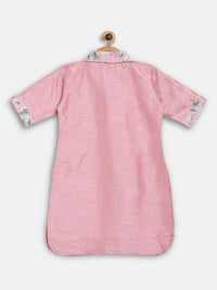 Thumbnail for Ahalyaa Pink Poly Silk Solid Kids Kurta with Printed Pant Set For Girls - Distacart