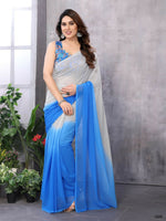 Thumbnail for Partywear Designer White & Sky blue Georgette Fancy Saree - Satrangi - Distacart