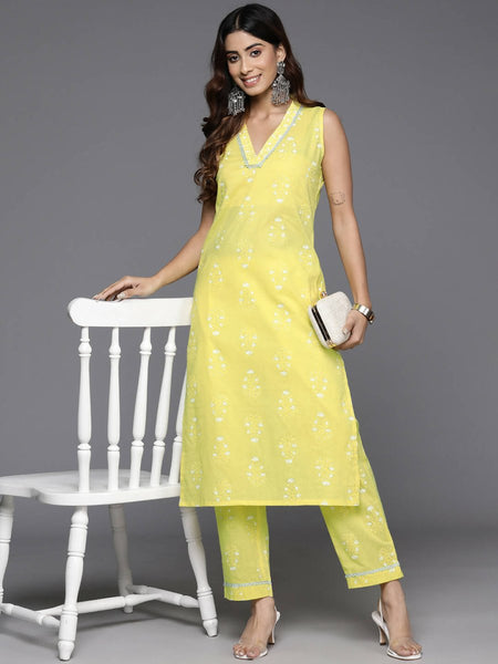 Ahalyaa Women's Traditional wear Kurta Set - Yellow - Distacart