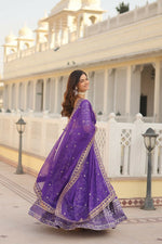Thumbnail for Vastranavya Designer Dyeable Pure Viscose Jacquard Fabric Lehenga Choli & Dupatta Set - Purple - Distacart