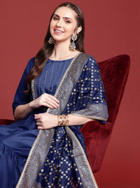 Thumbnail for Anouk Floral Yoke Design Tiered Gotta Patti A-Line Kurta With Trousers & With Dupatta - Distacart