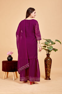 Thumbnail for Women's A-Line Purple Kurta and Sharara With Dupatta Set - A2M