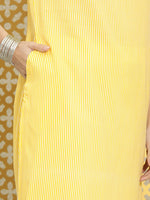 Thumbnail for Ode by House of Pataudi Women Yellow & White Striped Bell Sleeves Rozana Kurta - Distacart