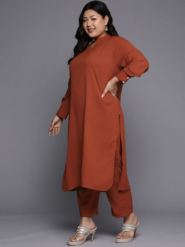 Sztori Plus Size Mandarin Collar Straight Kurta With Trouser - Distacart