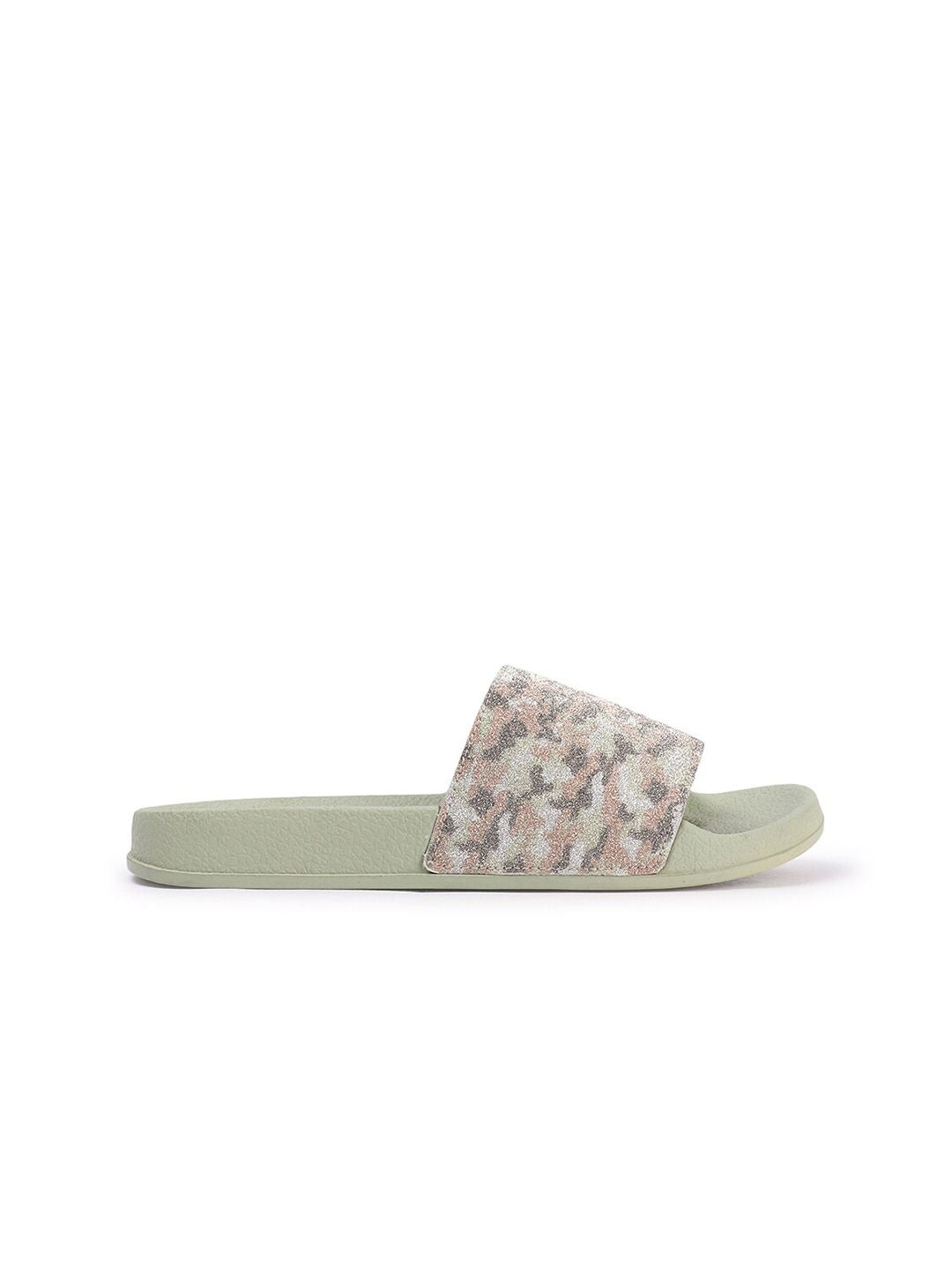DressBerry Women Green Textured Sliders