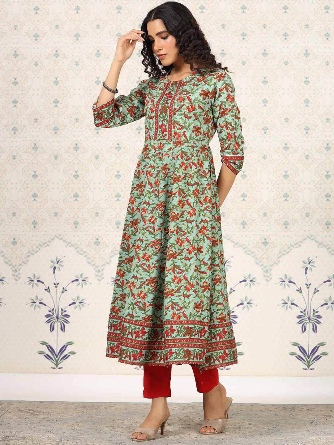 Ode by House of Pataudi Floral Printed Anarkali Kurta - Distacart