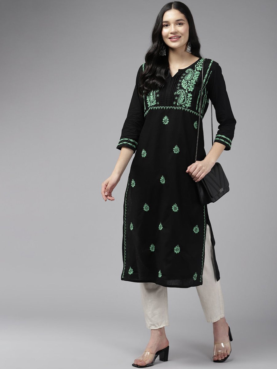 ADA Ethnic Motifs Embroidered Chikankari Cotton Straight Kurta - Distacart