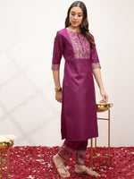 Thumbnail for Vishudh Ethnic Motifs Yoke Design Regular Kurta with Trousers & With Dupatta - Distacart
