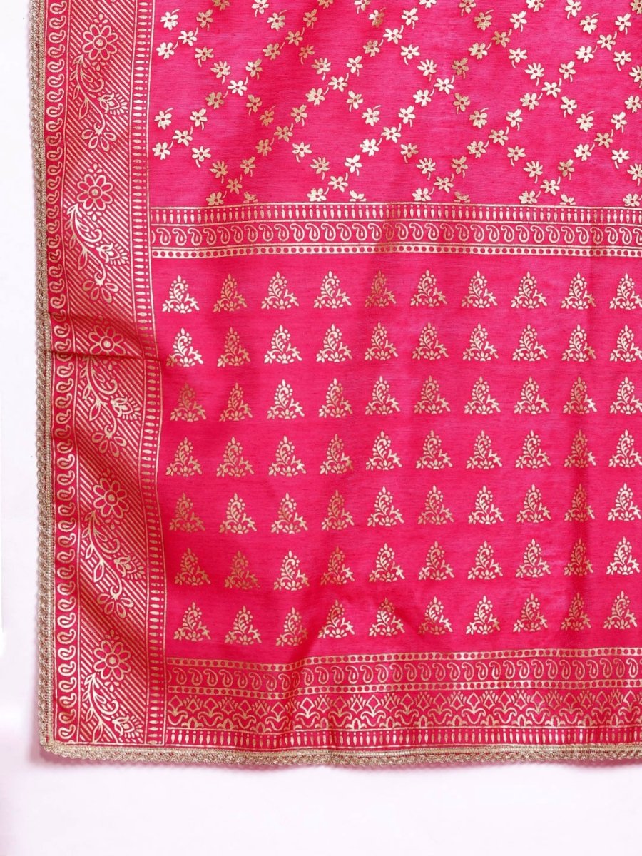 Anouk Floral Yoke Design Tiered Gotta Patti A-Line Kurta With Trousers & With Dupatta - Distacart