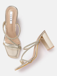 Thumbnail for ELLE Gold-Toned Embellished Block Heels