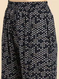 Thumbnail for Anouk Women Navy Blue & Grey Ethnic Motifs Printed Kurta with Sharara & Dupatta - Distacart
