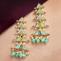 Thumbnail for New Partywear Light Green Raja Rani Meenakari Drop Earrings for Womens by House of Ree