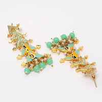 Thumbnail for New Partywear Light Green Raja Rani Meenakari Drop Earrings for Womens by House of Ree