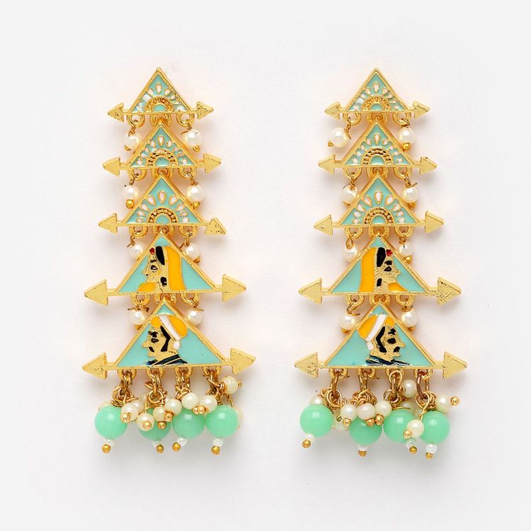 New Partywear Light Green Raja Rani Meenakari Drop Earrings for Womens by House of Ree