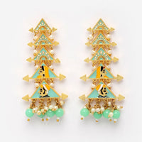 Thumbnail for New Partywear Light Green Raja Rani Meenakari Drop Earrings for Womens by House of Ree