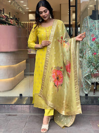 Thumbnail for Kalini Floral Woven Design Straight Kurta & Trousers With Dupatta - Distacart